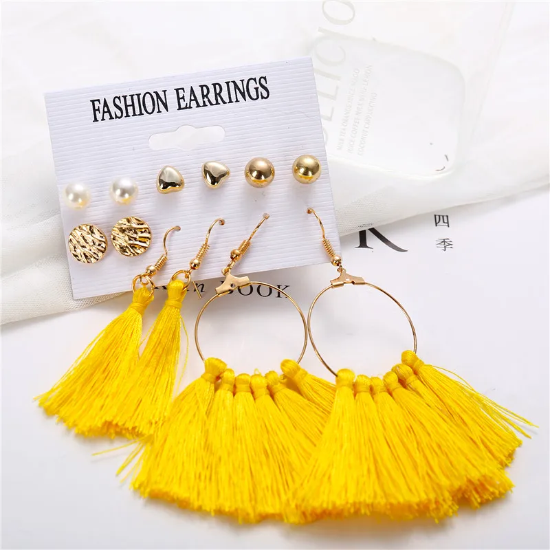 AY 6 стилей Богемия кисточкой геометрические Висячие Комплект сережек для женщин
