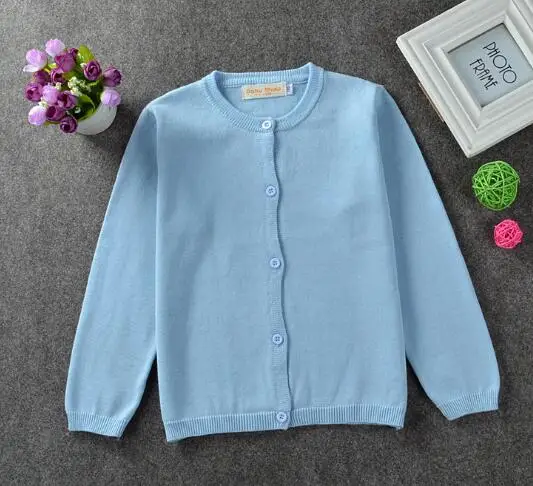 Light blue Г. Кардиган для маленьких девочек; пальто; Детский свитер; пуловер; утепленный осенний кардиган для мальчиков с длинными рукавами; вязаный свитер для школьниц - Цвет: Light blue