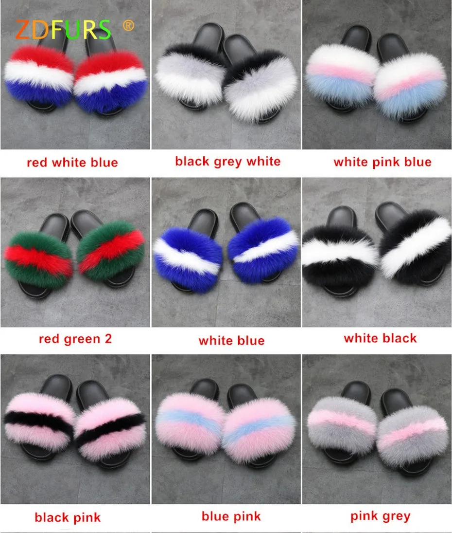 Шлепанцы ZDFURS женские из лисьего меха летние модные меховые тапочки уличные