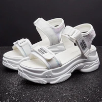 6cm sandals women 2019 platform sandals ladies summer shoes wedges open toe high heel sandals black white womens