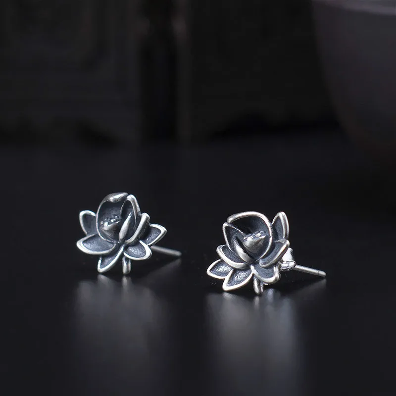 Серьги-гвоздики женские из серебра 925 пробы с цветком лотоса | Украшения и