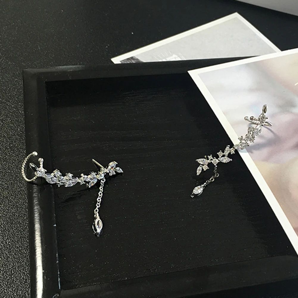 Shiny Rhinestone Inlay Flower Ear Jacket Cuff Clip Earrings Women | Украшения и аксессуары