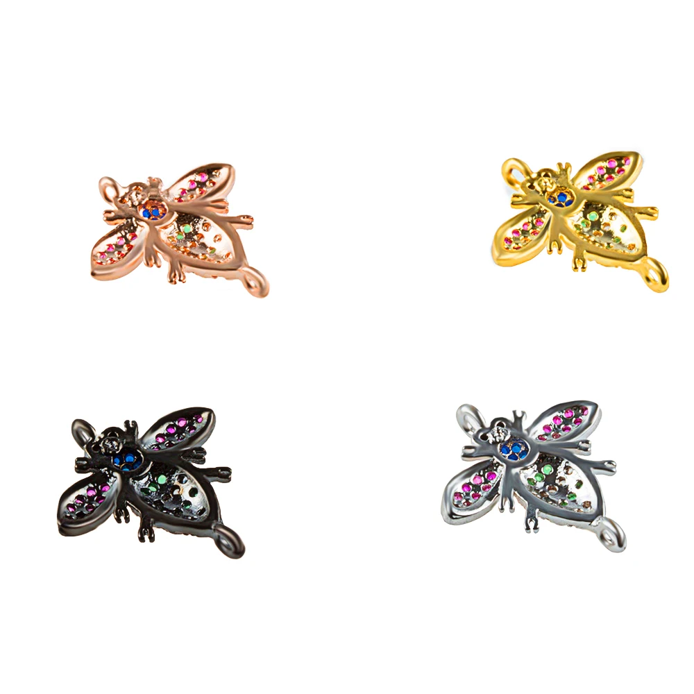 Trendy Multi Cubic Zirconia Bee Charms Connectors for Bracelet Jewelry Making Copper DIY Honeybee Beads | Украшения и аксессуары