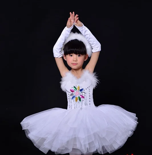 Белый лебединое озеро балет костюмы трико для гимнастики девочек перо