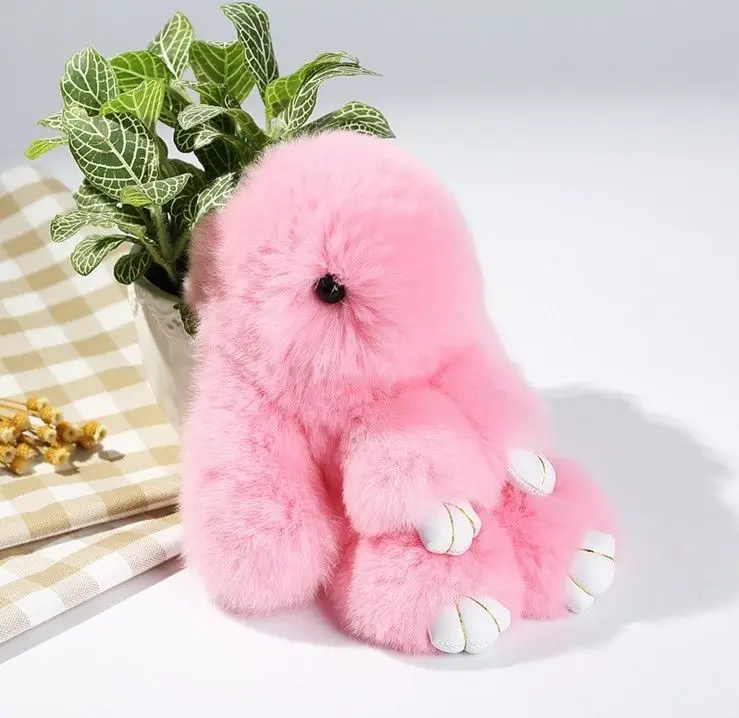 Light Pink Брелок из кроличьего меха, модный брелок из кроличьего меха с помпонами, брелок с кроличьим мехом, брелок с кроликом, 14 см, Автомобильная подвеска - Цвет: Light Pink