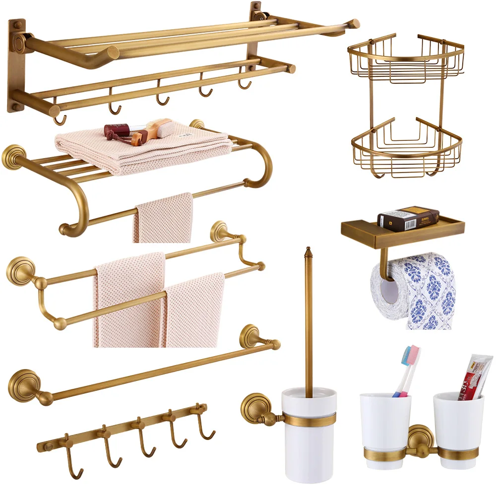 

Copper Ceramic toothbrush cup rack brushed corner shelf bathroom products Antique hair dryer holder soap net bathroom tissue box