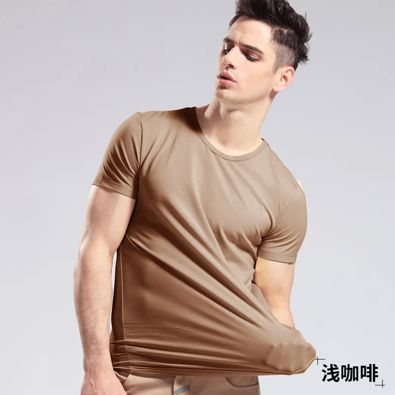 

T-shirts for men with short sleeves men's round collar fashionable semi-sleeved pure color cotton large size