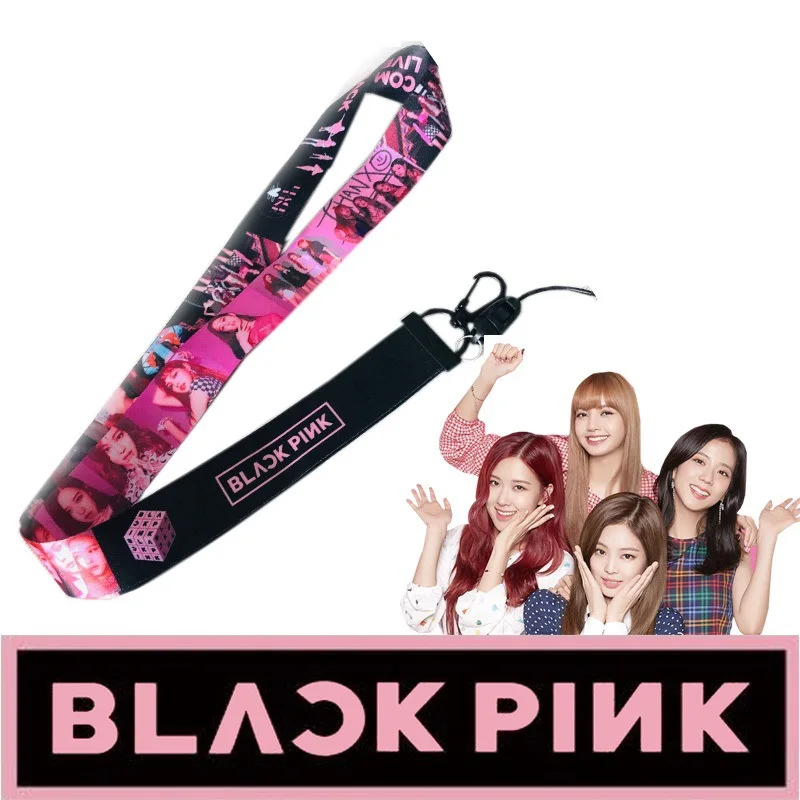 Kpop Blackpink Роза шаблон брелок для мобильного телефона шеи ремень значок держатель подвесная Веревка Шарм