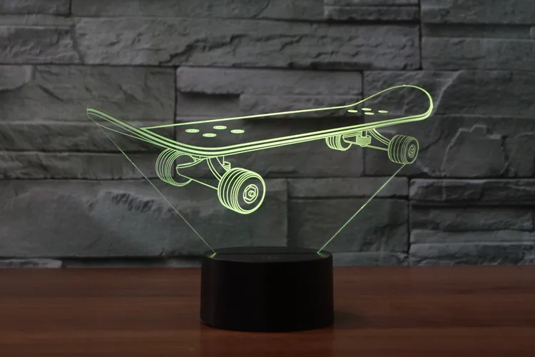 Скейтборд Led 3D ночник USB зарядка настольные лампы для украшения дома 7 цветов
