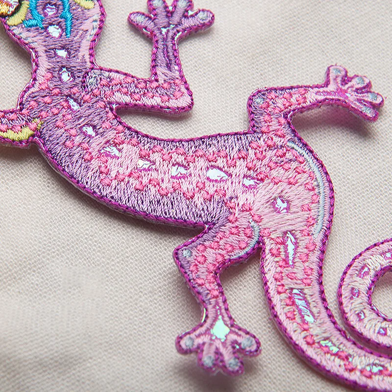 Высокое качество Gecko Ящерица полностью вышитые железные нашивки для одежды полоски на одежде животные аппликации полосы значок Diy стикер