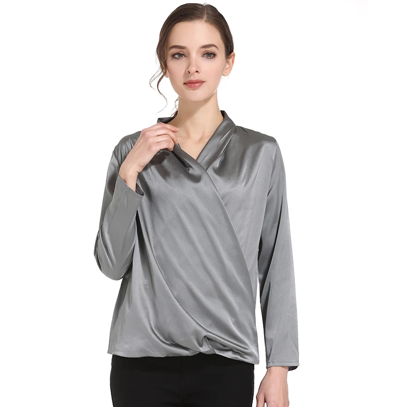 Новинка 2019 женские блузки модные рубашки Женская Однотонная рубашка OL с V