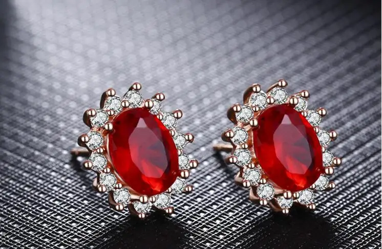 Женские серьги принцессы с рубином из розового золота простые ожерелье кольцо