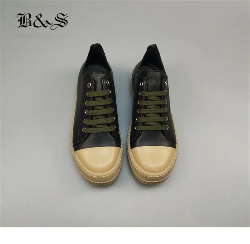 Черная и Уличная обувь; 19 ss; натуральная кожа; подошва из коровьей кожи; резиновая подошва; Роскошные повседневные ботильоны; кроссовки на шнуровке; обувь унисекс на плоской подошве