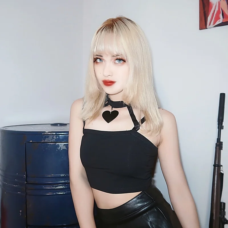 Панк Camis женский короткий топ сексуальный летний два кулон пентаграмма и сердце