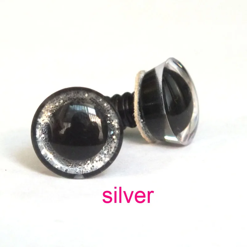 silver 30 шт. 9 мм/12 мм/14 мм блестящие защитные глаза для игрушек/пластиковые защитные глаза+ шайба/7 цветов на выбор - Цвет: silver