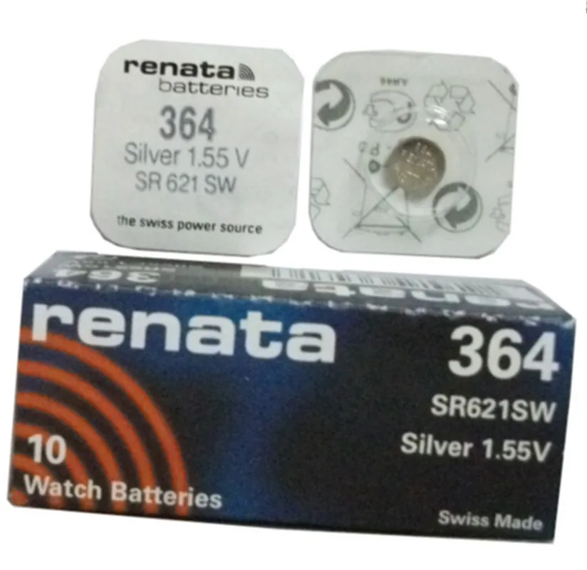 10 шт./лот RENATA Швейцарский аккумулятор 364 SR621SW 1,55 V для мобильного часо-серебро 364 SR621SW Рената Аккумуляторы для часов