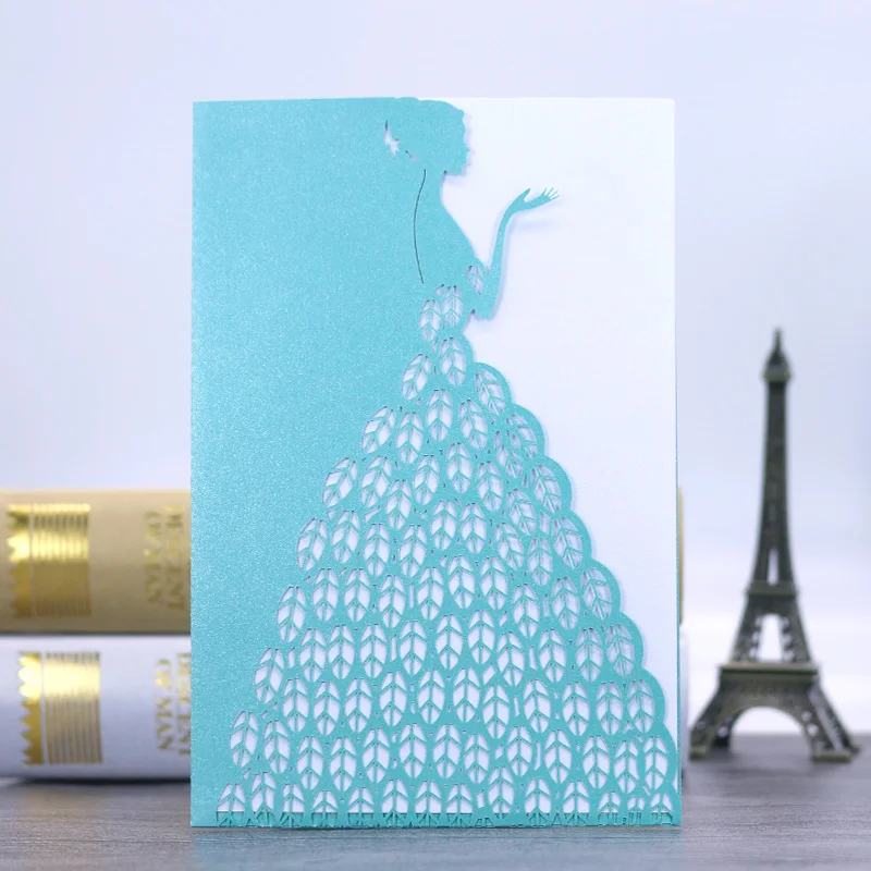 12Pcs pink tiffany blue girls Invitation Cards wedding luxury pricess marriage invitations card | Дом и сад