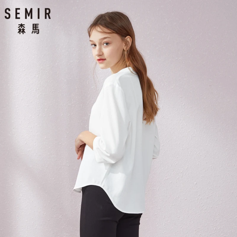 SEMIR рубашка женская однотонная с v-образным вырезом 2019 летний Шикарный