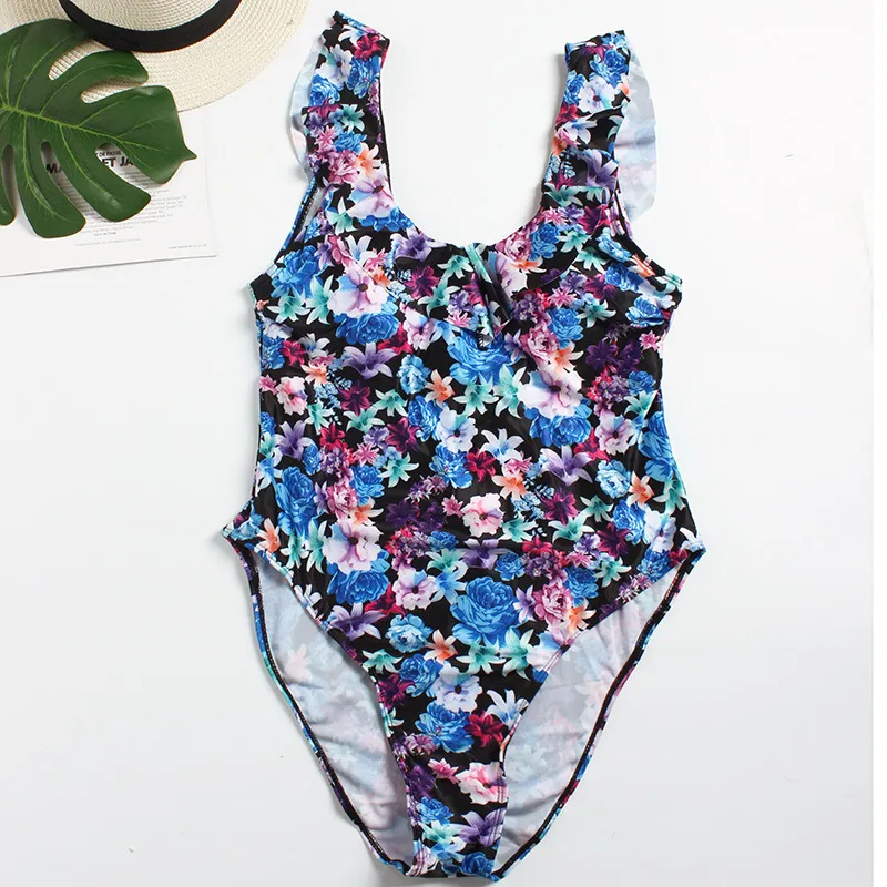 2019 Women One Piece Push Up Bikini Beach Bathing Monokini Swimsuit Ruffle Swimwear Padded Bra 5XL Plus Size Bodysuit | Спорт и