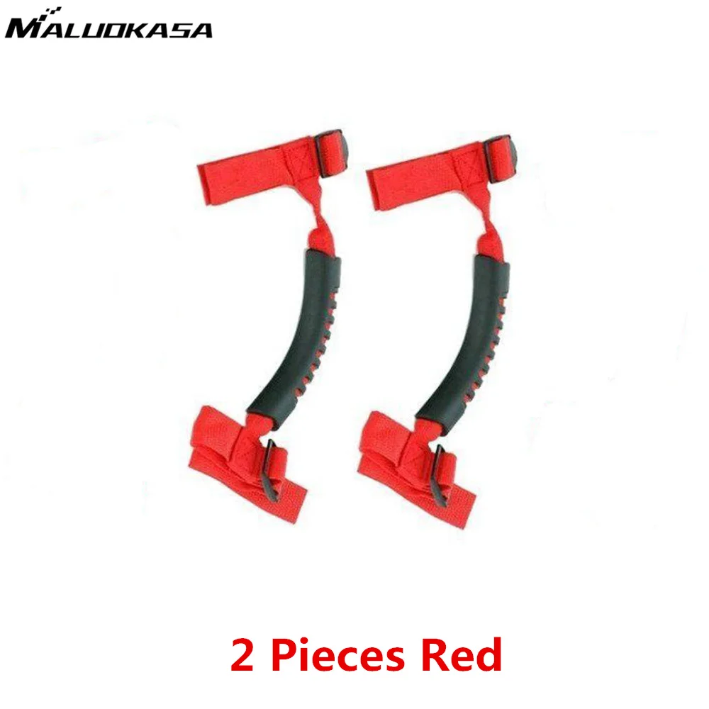 Red MALUOKASA, 2 шт., поручни, рукоятка, Тяговая вкладка для Jeep Wrangler YJ TJ JK JKU Sports Sahara Freedom Rubicon, дверной руль - Цвет: Red