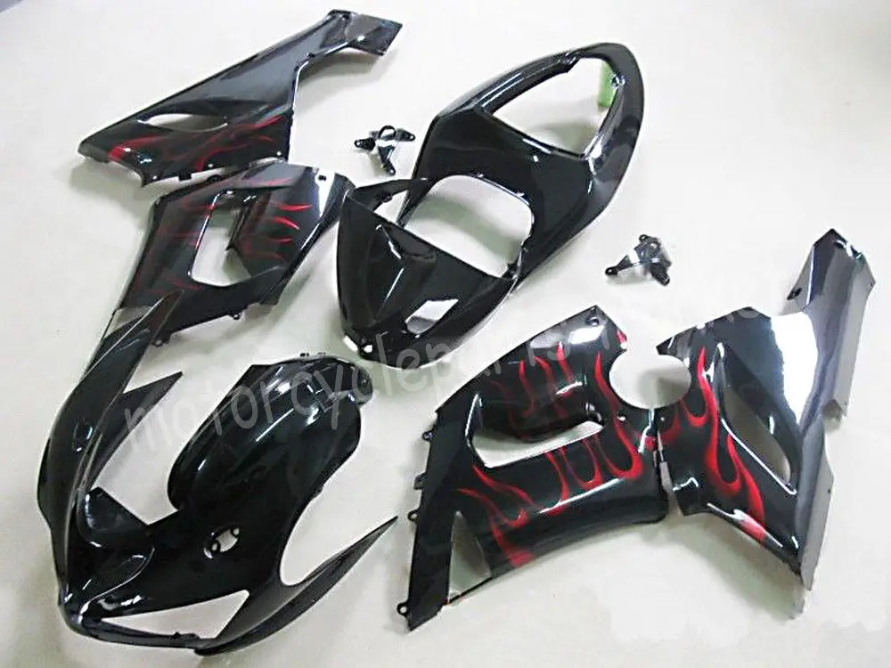 Черный/Красный Пламя ABS пластик литья под давлением обтекатель кузова для Kawasaki