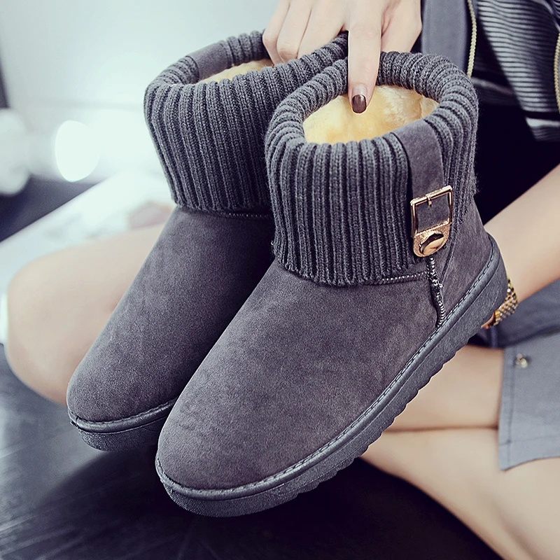 2018 new fashion Winter Women Snow Boots Ankle Buckle Strap Solid Platform Slip On Flats Casual Shoes 36-40 | Обувь