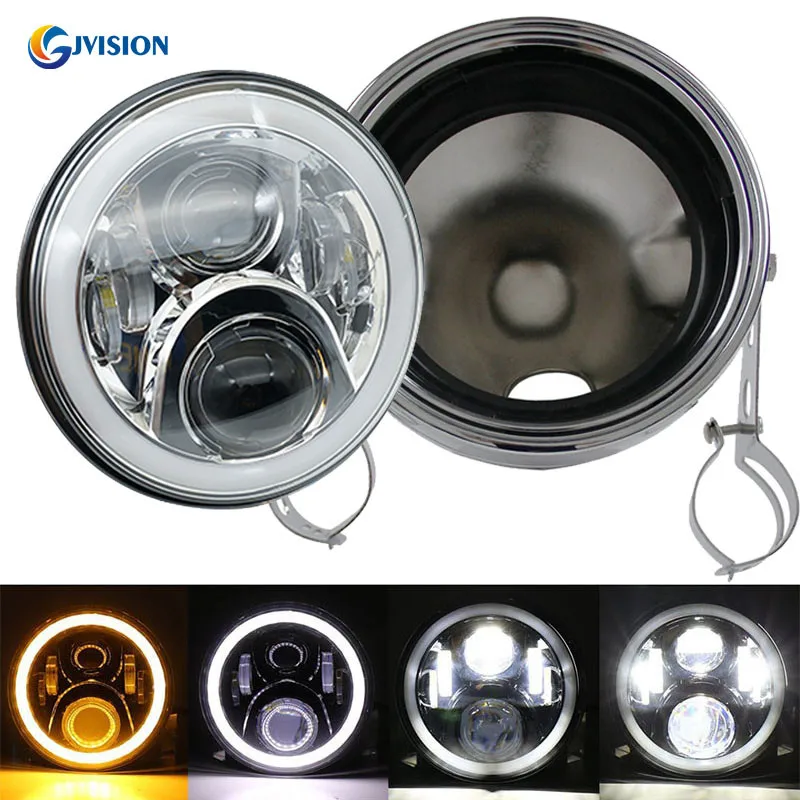 Chrome set 50W 3 7 дюймов фары мотоцикла высокий/Низкий Луч H4 светодиодные фары для автомобиля 7 дюймов фары корпус фары ведро отделка кольцо - Цвет: Chrome set 50W 3