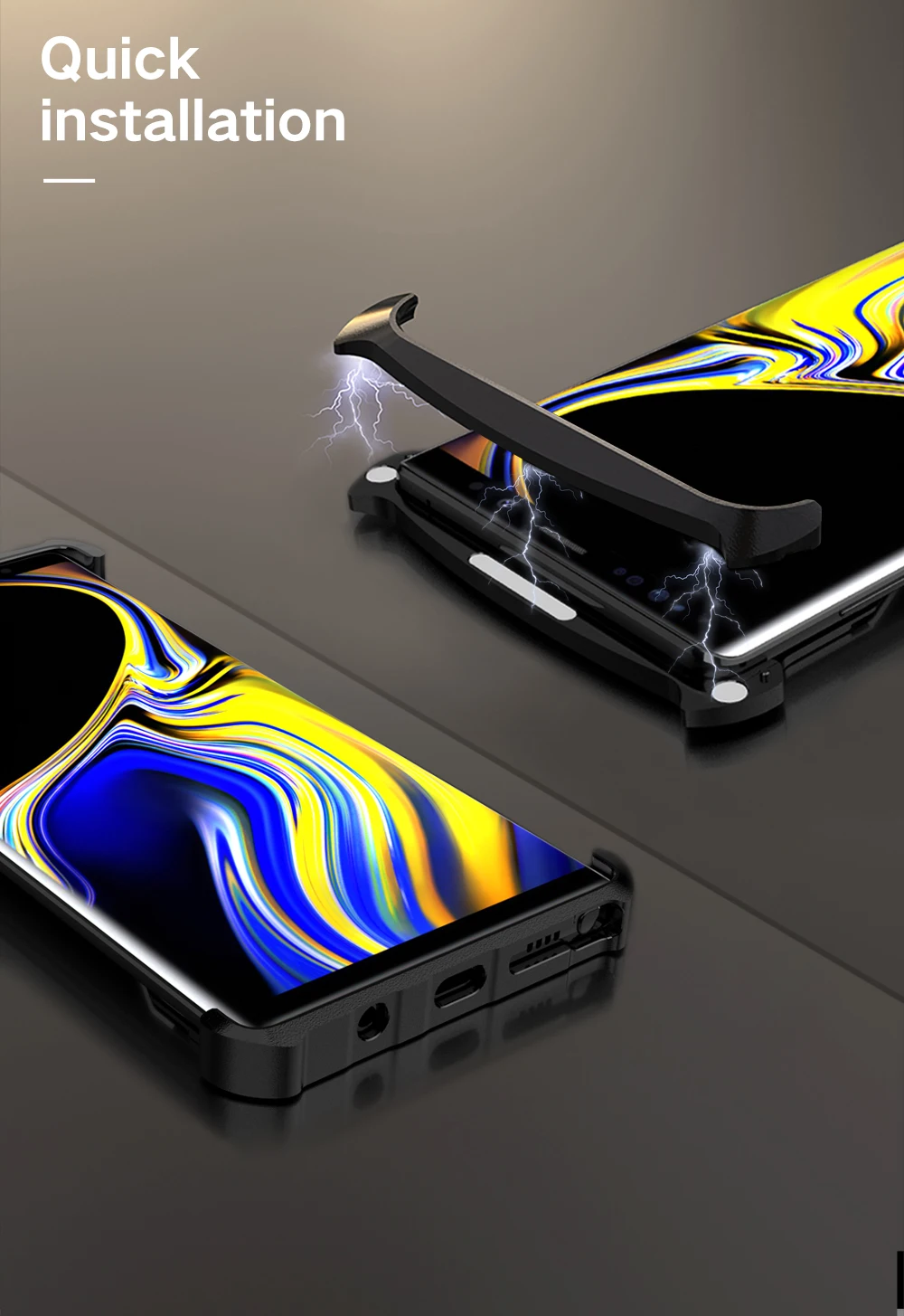 Ультратонкий алюминиевый защитный чехол на магните для Samsung Galaxy Note 9 с 3D краями и