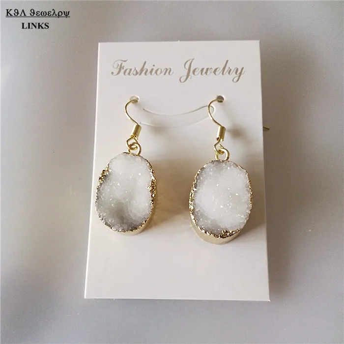 Женские серьги Крючки Geode Nature Druzy белые кварцевые из драгоценного камня и