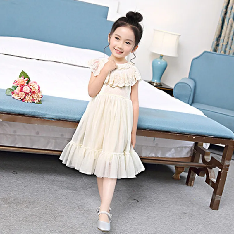 DFXD 2018 Summer Girls Sleeveless Soild Full Lace Princess Dress Fashion Lovely Flower Wedding Party Baby Vestido | Детская одежда и