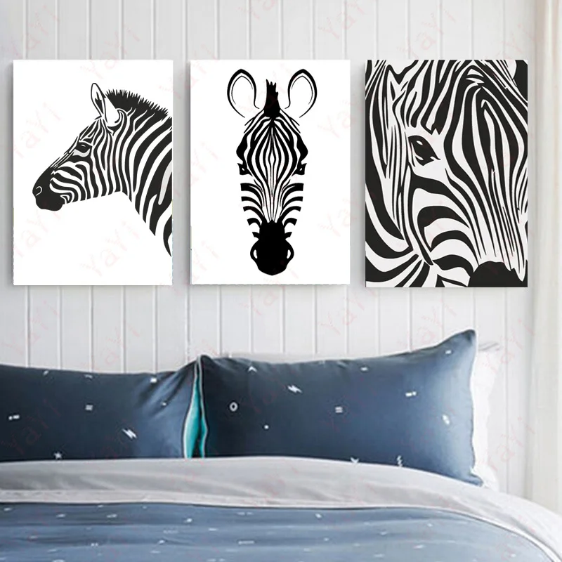 HAOCHU modern simple animal Nordic black and white zebra living room home decoration office wall art canvas painting new gift | Дом и сад