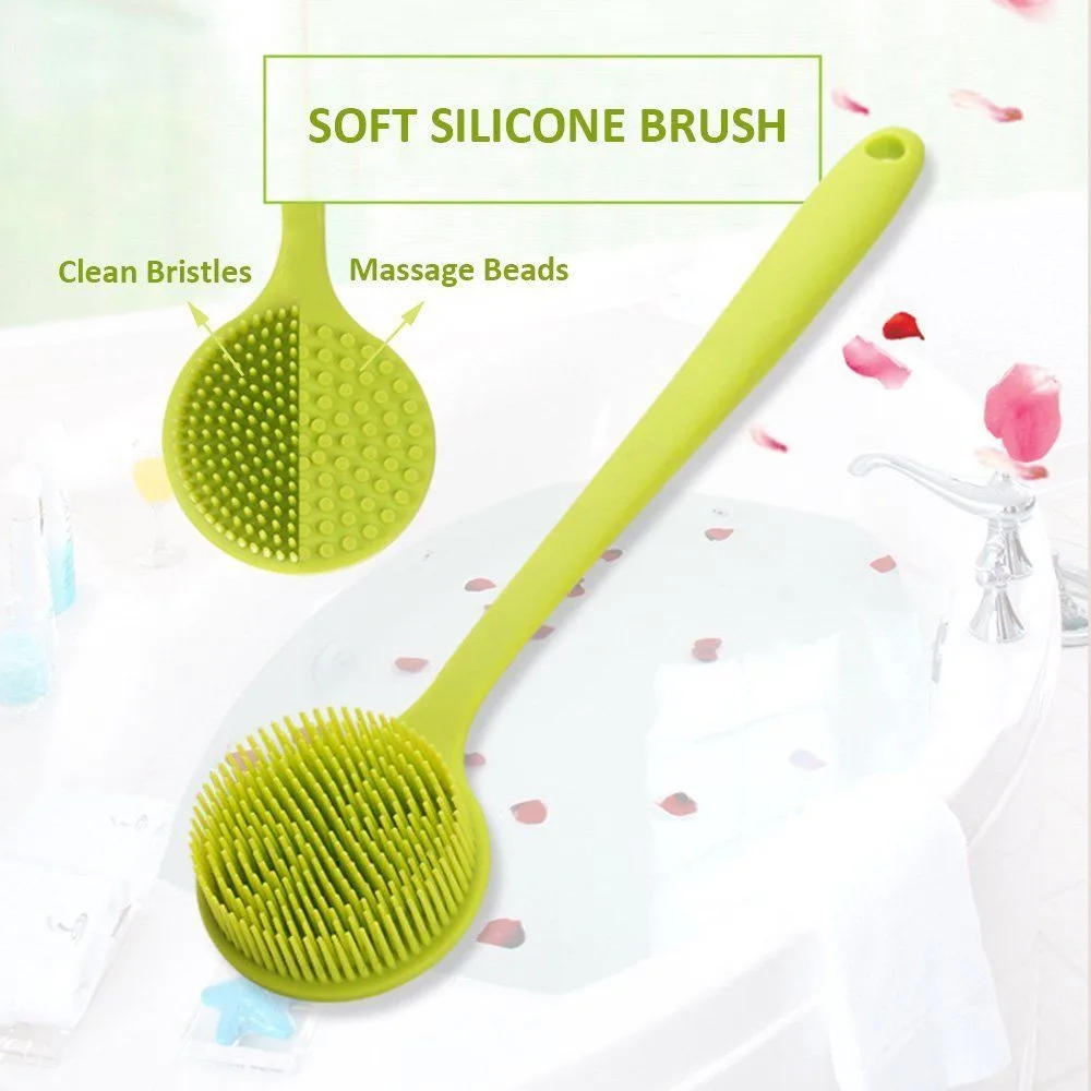 2 шт. силиконовая щетка для тела с длинной ручкой мягкая двухсторонняя щетина