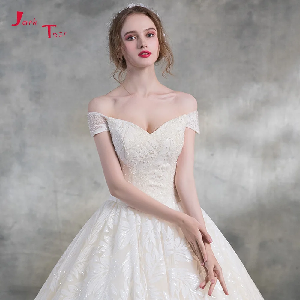 Vestido De Novia Renda 2019 блестящий бисер жемчуг вырез лодочкой короткий рукав кружевное