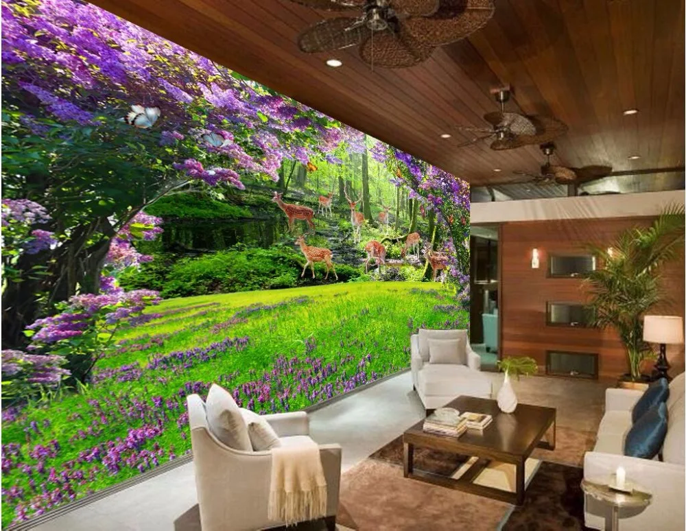 3d фотообои на заказ Сика олень трава цветы Декор живопись картина настенные