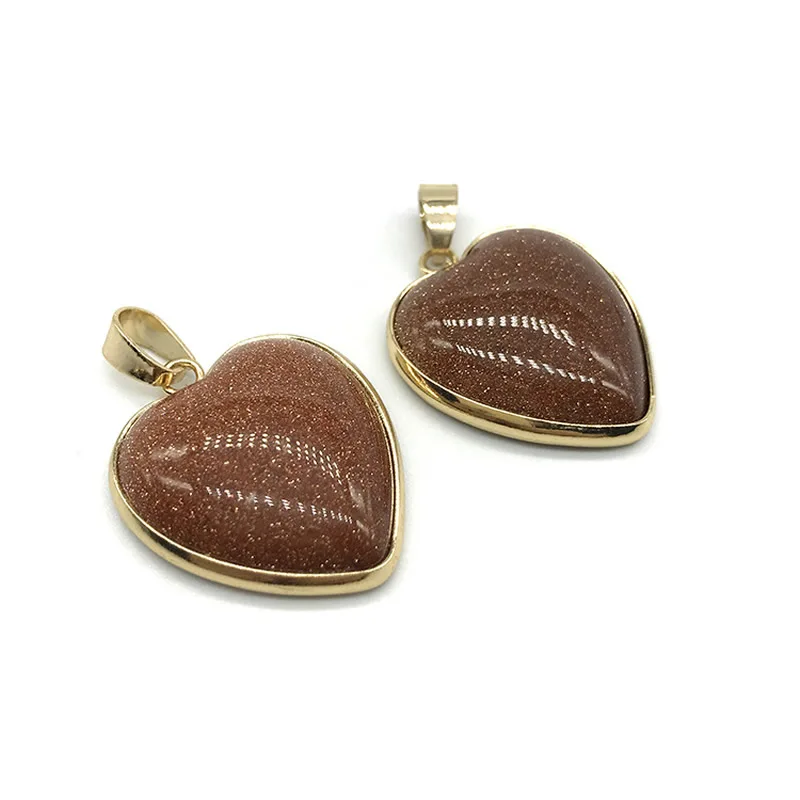 1pc goldstone Лидер продаж камень 1 предмет Кулоны в форме сердца натуральным аметисты Агаты опал бирюза Малахит Кварцевый камень кулон для женщин - Окраска металла: 1pc goldstone