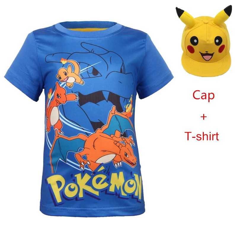 Pet T shirt blue set Покемонов для мальчика футболка для детей, детские хлопковые летние платья для девочек рубашка 3D принт футболка «Пикачу» для детей Одежда для девочек футболки милые футболки для девочек - Цвет: Pet T shirt blue set