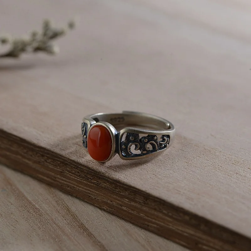 

925 silver Thai silver craft ring with restoring ancient ways south red vintage silver ring wholesale opening female model