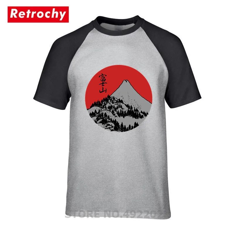 Новейшая футболка в японском повседневном стиле красного рассвета Fuji с
