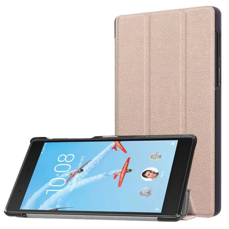 gold Тонкий складной из искусственной кожи чехол для lenovo Tab 4 7 TB-7504F TB-7504N TB-7504X Стенд Крышка для lenovo Tab4 7 дюймового планшета принципиально+ пленка+ ручка - Цвет: gold