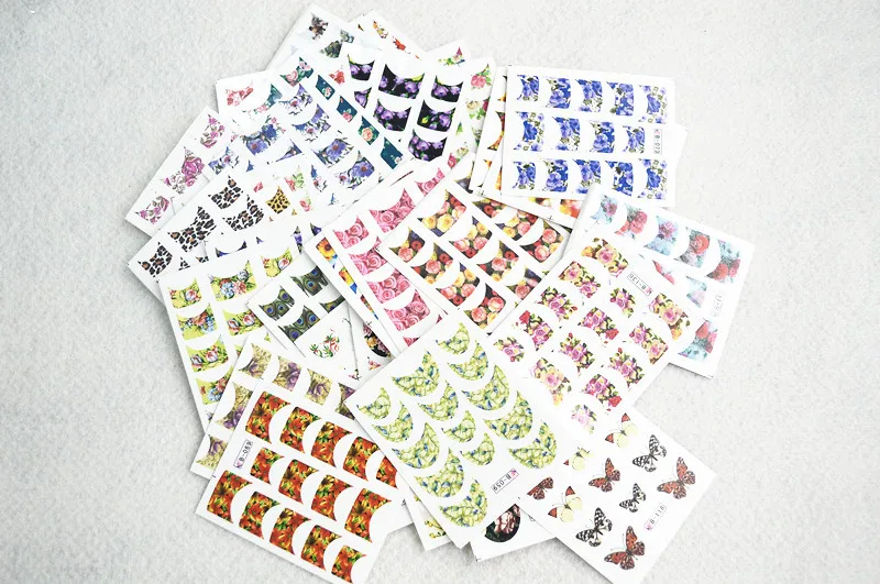 33Sheets/Lot Mixed French Arch Square Flower Peafowl Water Nail Art Sticker Decal Colorful DIY Decoration JINJ003|nail art stickers decals|sticker
