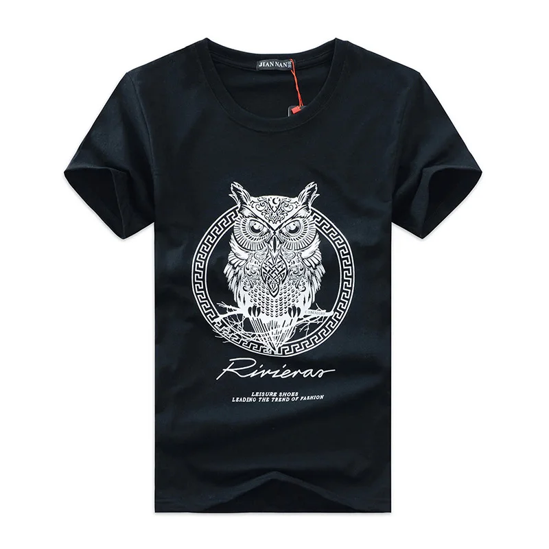 Футболка мужская с круглым вырезом Модная хлопковая приталенная принтом совы