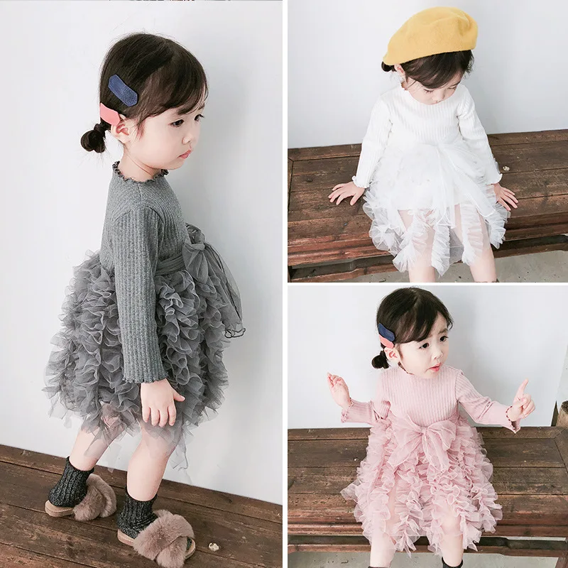 Celveroso Autumn Children Clothing Girls Clothes Spring Yarn Stitching Puff Princess Dress Baby Kids | Детская одежда и обувь