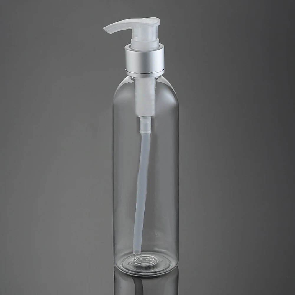 50 шт. 250 мл прозрачные ПЭТ-бутылки с серебряной помпа для лосьона круглый