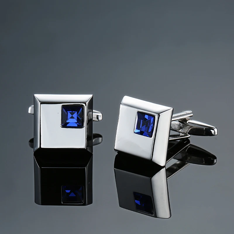 

Luxury blue crystal Cufflinks For Mens French Shirt High Quality square Cuff links Brand Jewelry Wedding Gift Abotoaduras