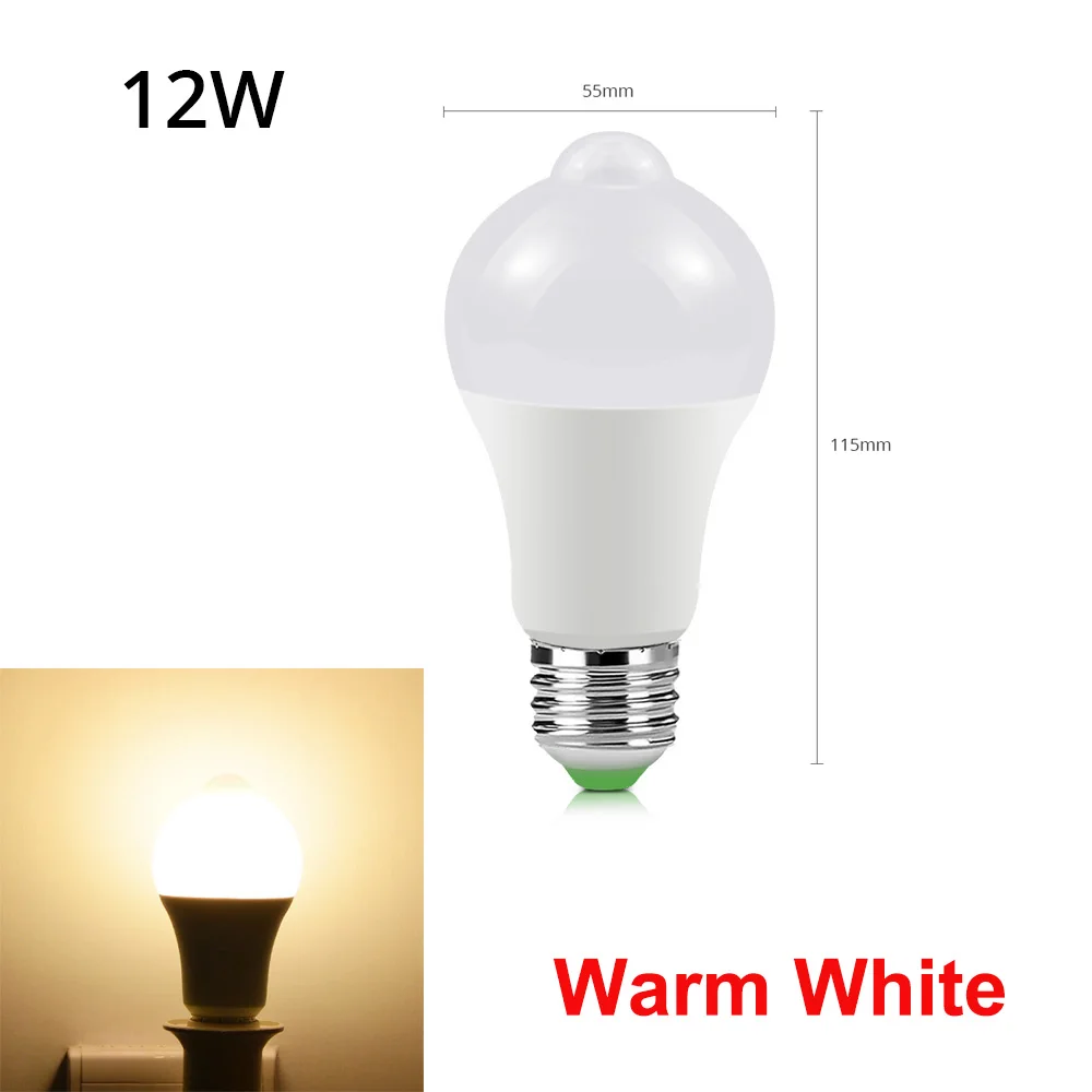 12W Warm White 12 Вт, 18 Вт, датчик движения, светодиодный светильник для лестничных коридоров, 110 В, 220 В, для прохода, дверного проема, инфракрасный, индукционный, светодиодный, Ночной светильник, Сенсорная лампа - Испускаемый цвет: 12W Warm White