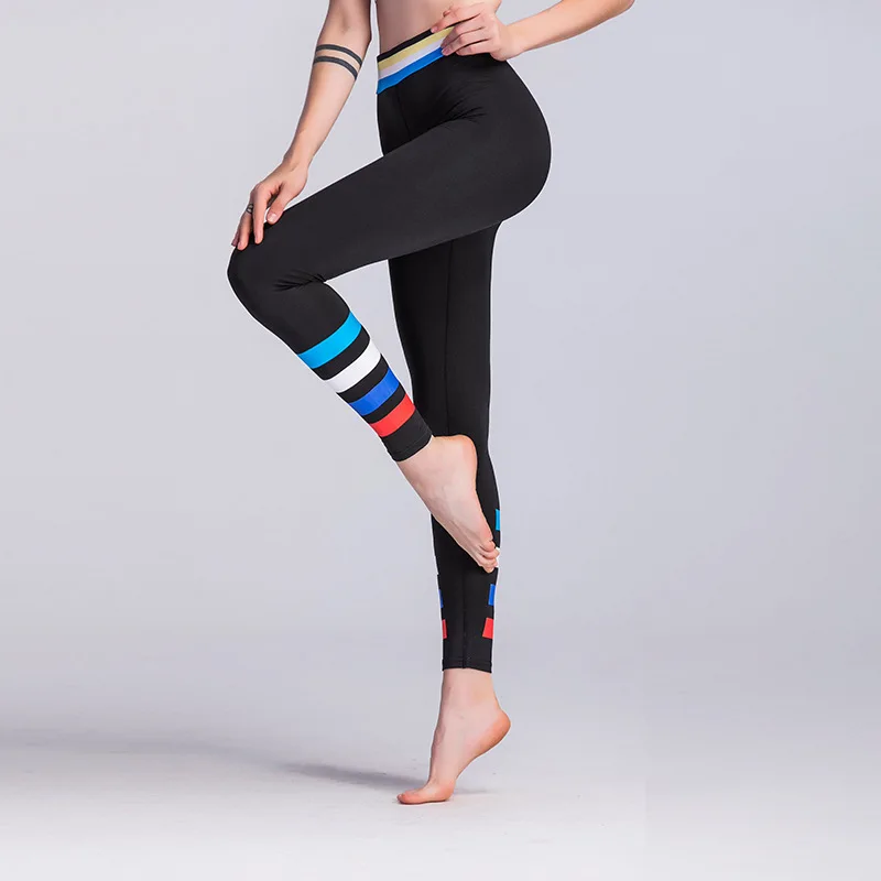 Йога Леггинсы для женщин Красочные полосы Лоскутные Кальсоны йоги Для