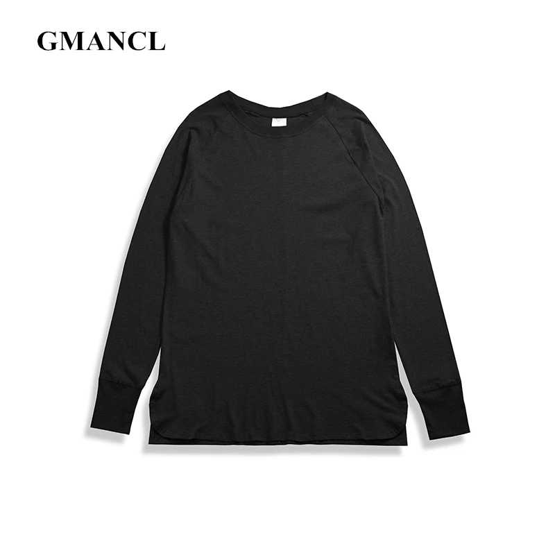 Мужская свободная футболка GMANCL повседневная Однотонная с длинным рукавом и