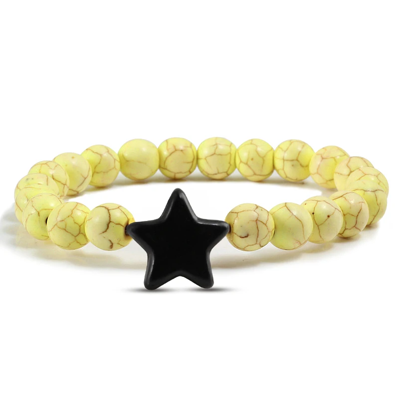 Yellow Модный звездный стиль красный желтый синий зеленый натуральный камень бусины эластичный браслет из бусин браслет мужские и женские браслеты Ювелирные изделия Подарки - Окраска металла: Yellow
