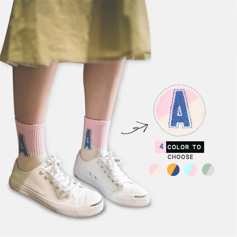 Носки хлопковые в Корейском стиле модные смешные с вышивкой и надписью на