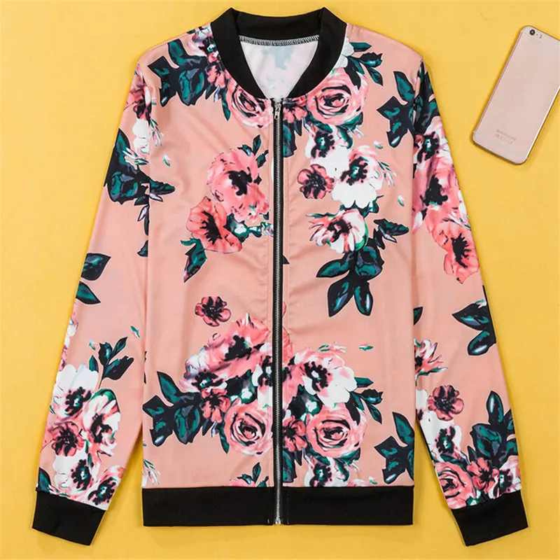 Женская куртка бомбер винтажная с цветочным принтом на молнии|floral bomber|bomber coatjackets